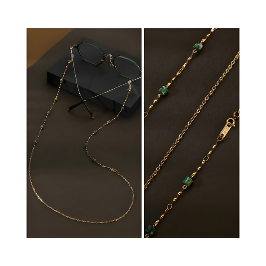 Green Stone Glasses Chain - Gold/Silver